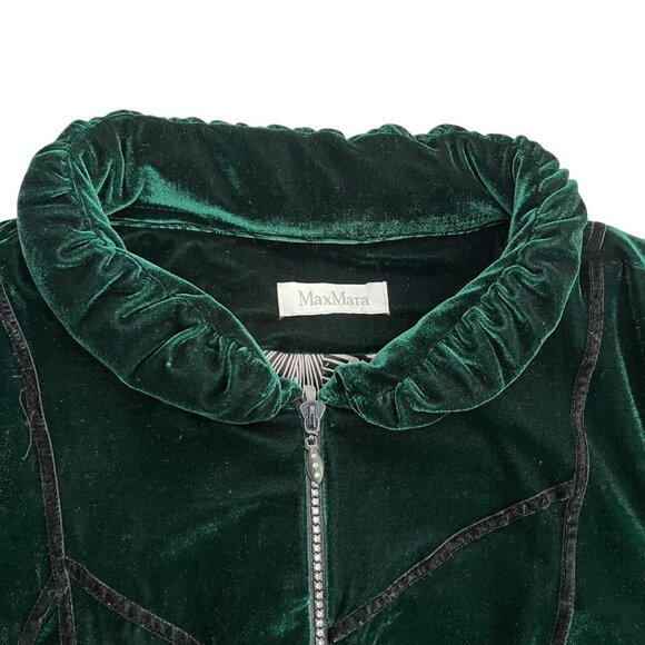 Max Mara Silk Velvet Coat Green Medium Regency Castlecore Witchy - Picture 6 of 11